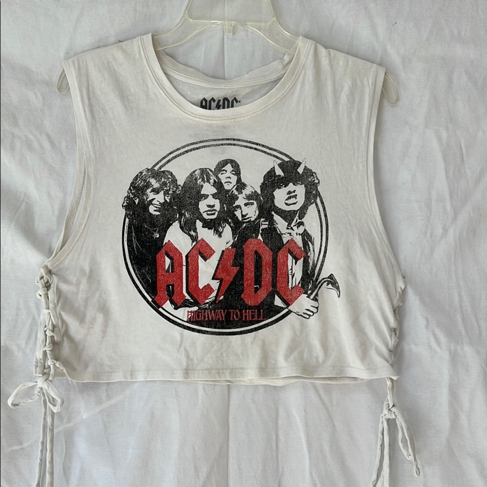 AC/DC White and Red Graphic Crop Top